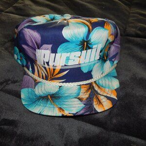 Vintage San Sun Pursuil Herbicide Hat Advertising Hawaiian Cap Snapback Floral